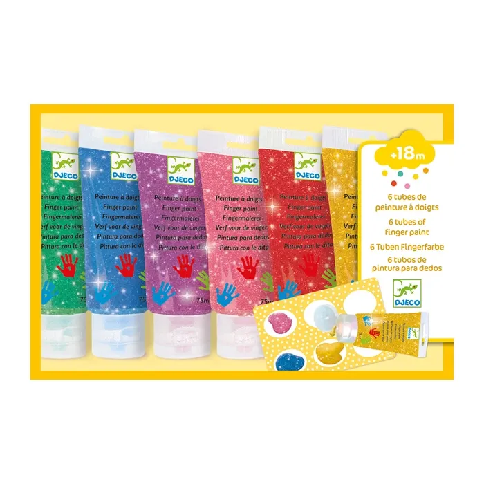 Djeco 6 peinture à doigts paillettes