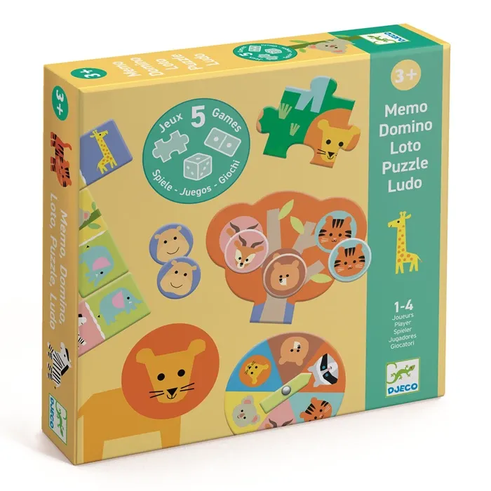 Djeco Animaux de la savane, jeux éducatifs, mémo, loto, dominos, puzzle et jeu de parcours
