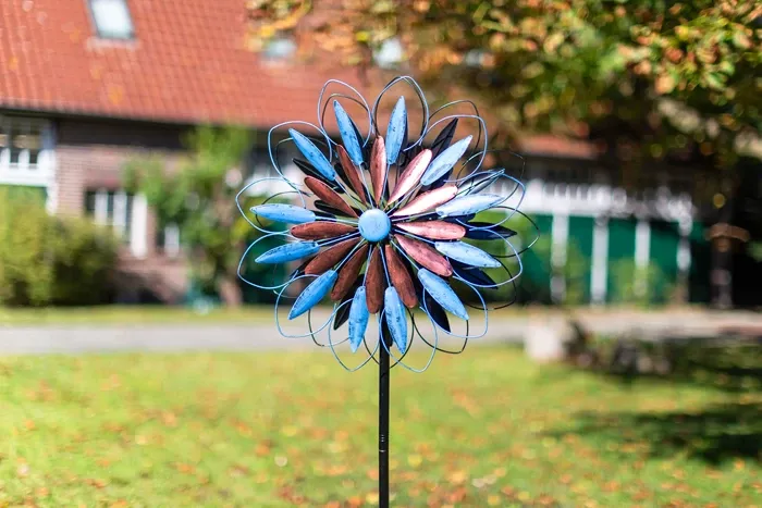 Éolienne tourniquet Wind Spinner Infinity Spin Duett métal, Ø 56 cm, h. 187 cm, 2 rotors, ancrage au sol