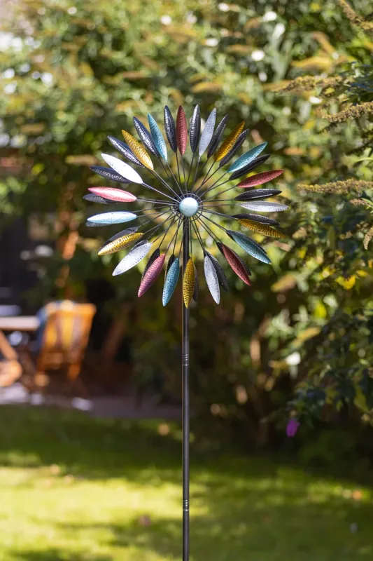 Éolienne tourniquet Wind Spinner Aurora Duett en métal, Ø 59 cm, hauteur 202 cm, 2 rotors, ancrage au sol