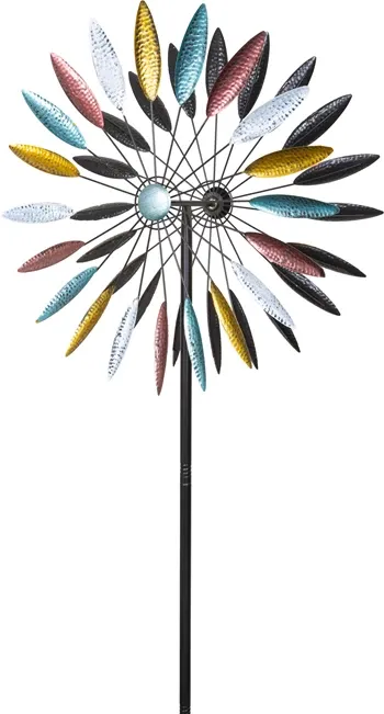 Éolienne tourniquet Wind Spinner Aurora Duett en métal, Ø 59 cm, hauteur 202 cm, 2 rotors, ancrage au sol