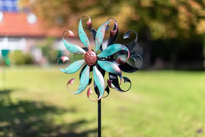 Éolienne tourniquet Wind Spinner Vortex Flow Duett en métal, Ø 59 cm, h. 117 cm, 2 rotors, ancrage au sol