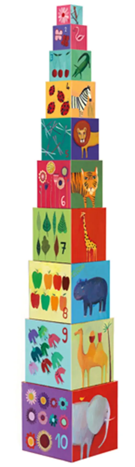 Djeco 10 Cubes empilables nature et animaux