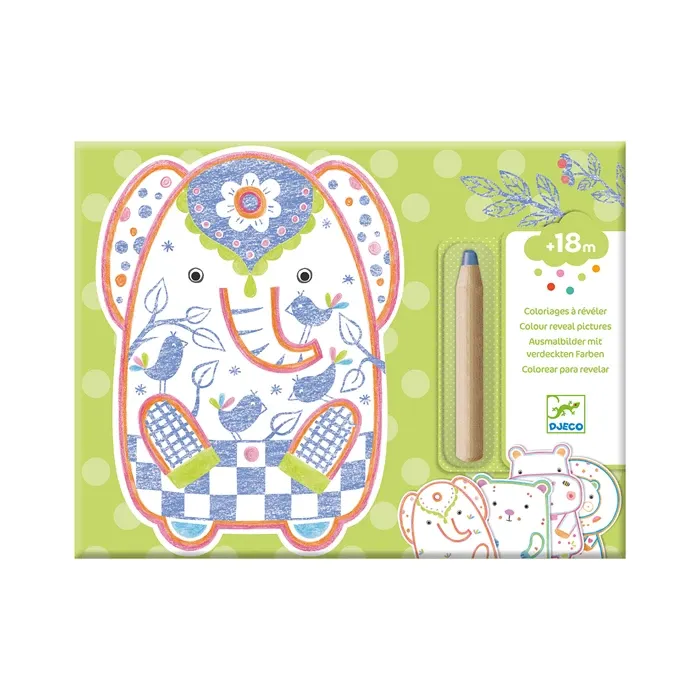 Djeco Coloriage à révéler Animaux sauvages, avec crayon,  dès 18 mois