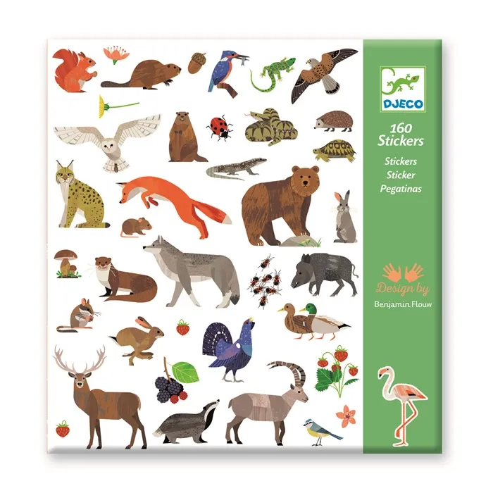Djeco Stickers animaux de la forêt, 160 stickers Faune