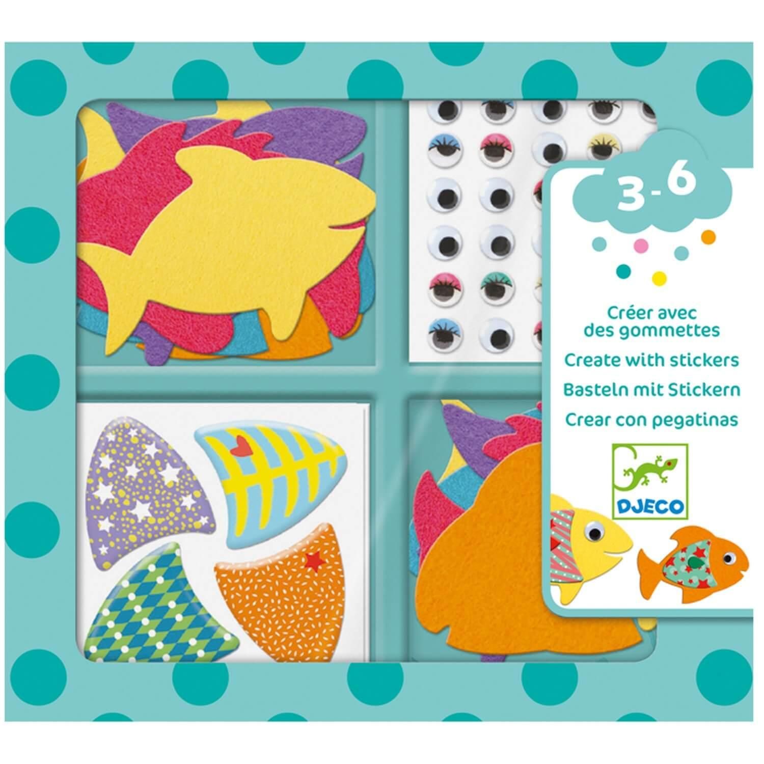 Djeco Créer avec des gommettes en feutrine, les Poissons