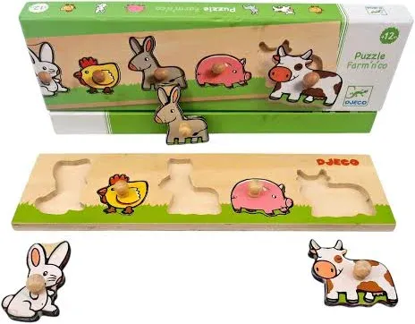 Djeco Puzzle en bois Farm'n'co, animaux de la ferme dès 12 mois