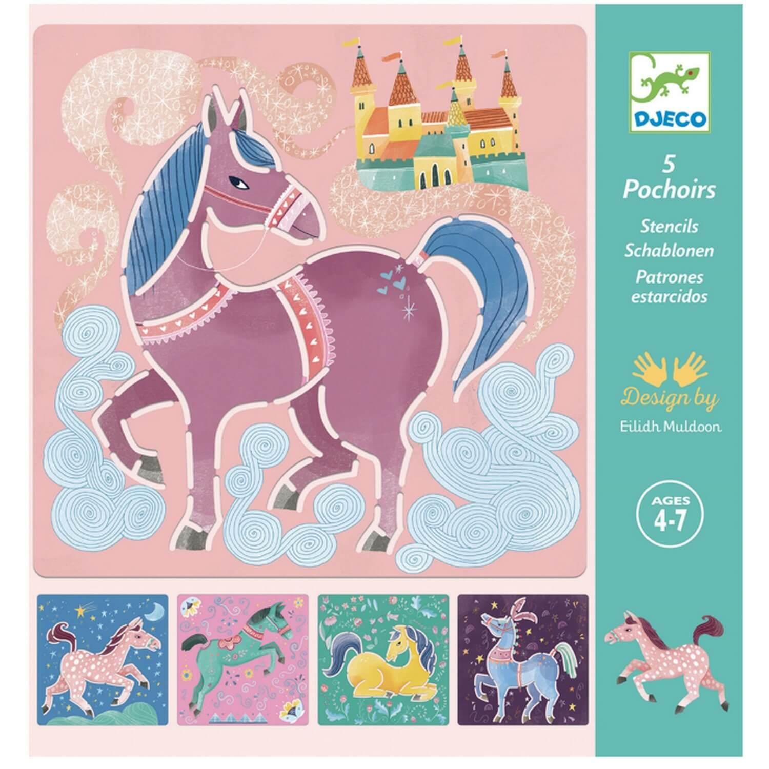 Djeco 5 Pochoirs Chevaux