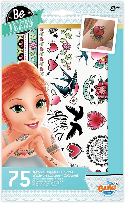 Buki 75 Tattoos lavables, Colorés, tatouages