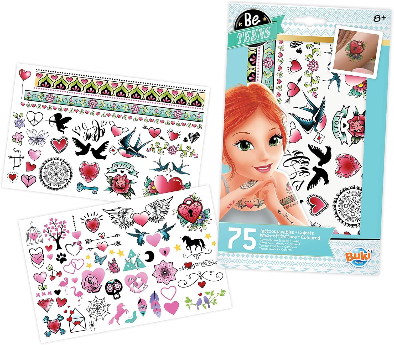 Buki 75 Tattoos lavables, Colorés, tatouages