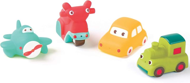 LUDI - Aspergeurs de Bain, Transport - 4 Petits Véhicules Arroseurs pour Jouer dans Le Bain ou à la Plage - Jouets de Bain pour Bébé - À Partir de 10 Mois