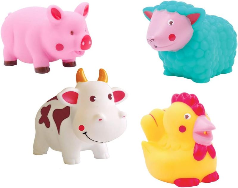 LUDI - Aspergeurs de Bain, Ferme - 4 Animaux Arroseurs pour Jouer dans Le Bain ou à la Plage - Jouets de Bain pour Bébé - À Partir de 10 Mois
