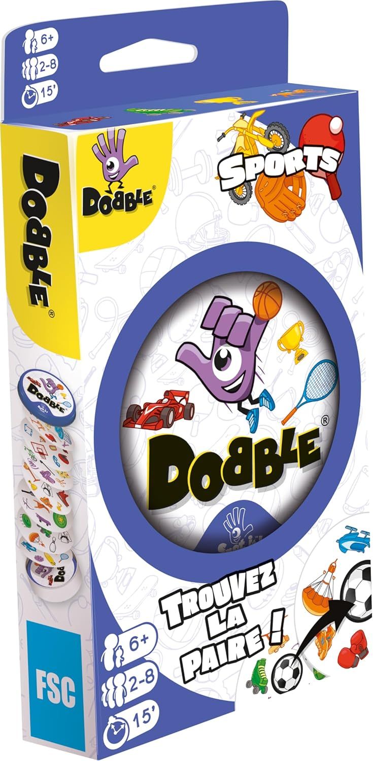 Asmodee - DOBBLE Sports - Jeux de société - Jeu d’Observation Rapide - Ambiance Famille - Dès 6 Ans - 2 à 8 Joueurs - 15 Min