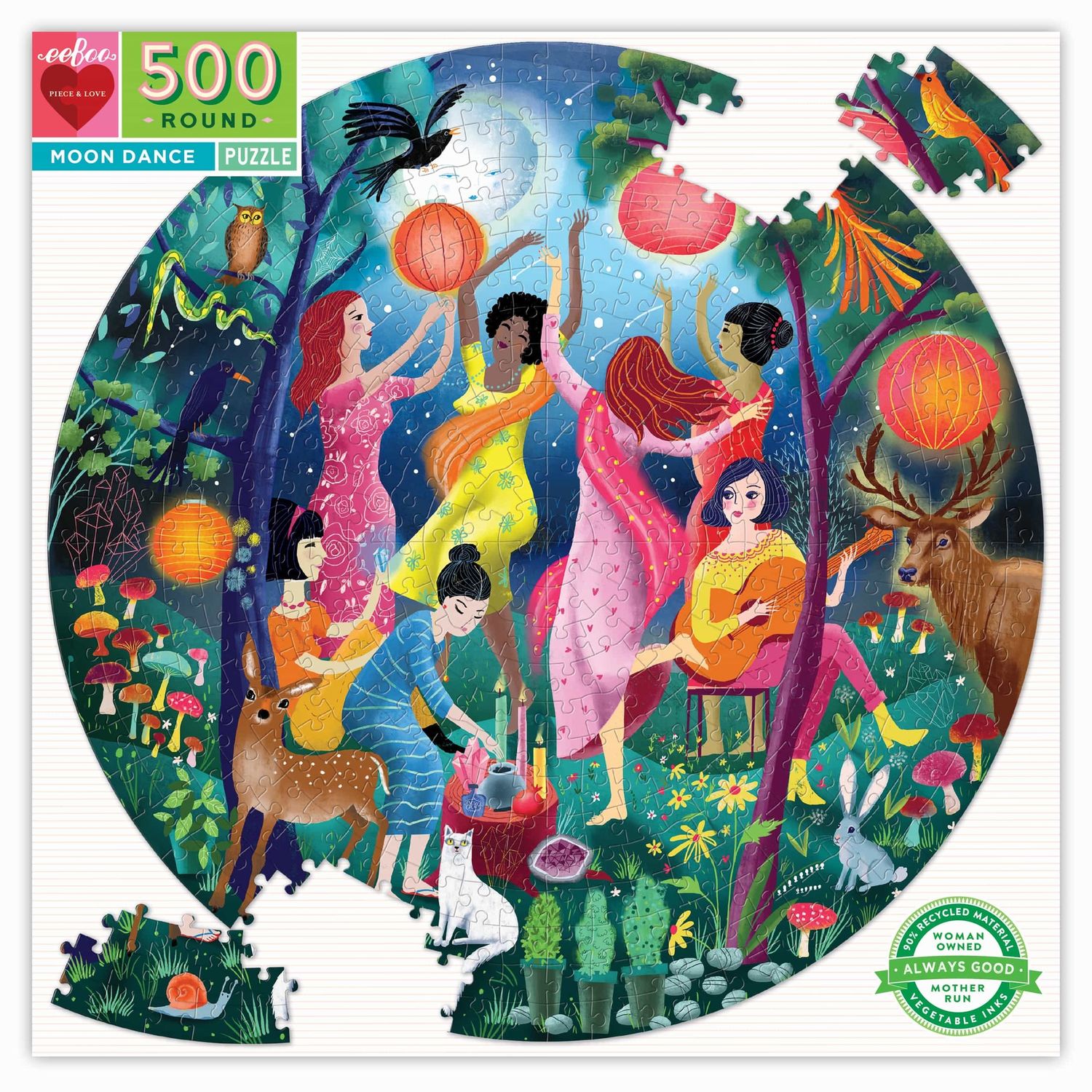 Eeboo Puzzle rond 500 pièces, Moon Dance