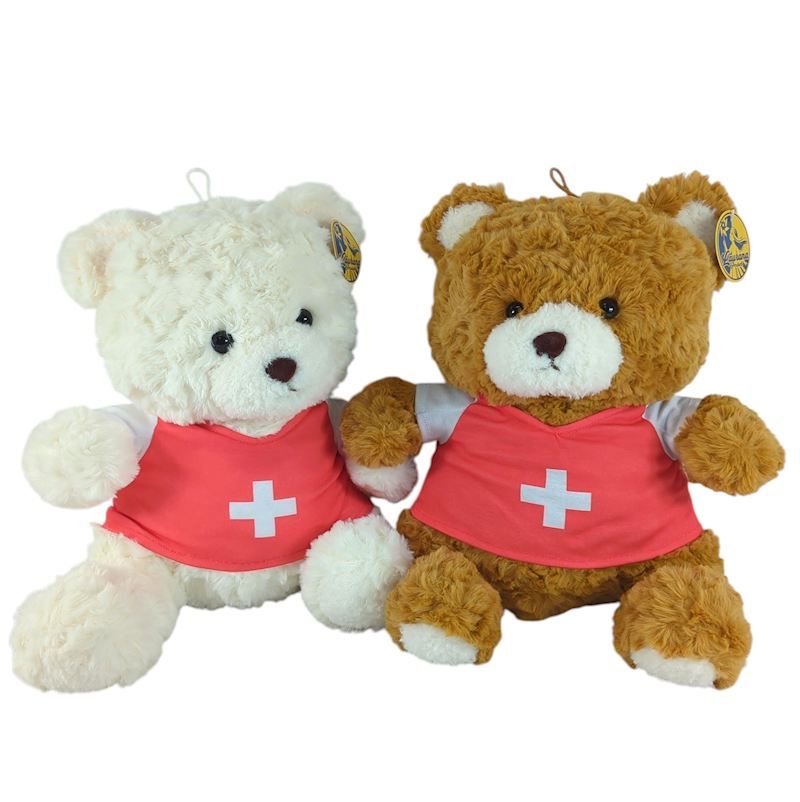 Peluche ours avec t-shirt 30 cm, Suisse, 2 couleurs assortis