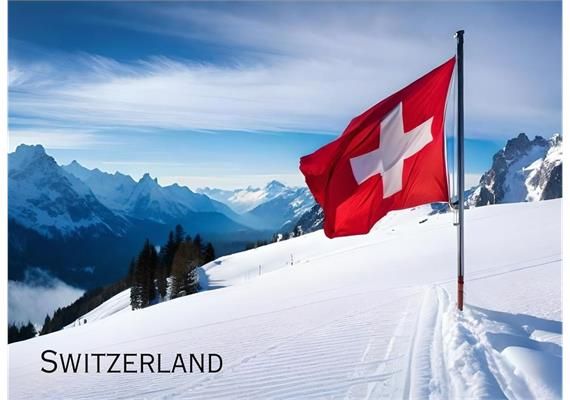 Magnet Suisse en hiver avec Alpes et drapeau