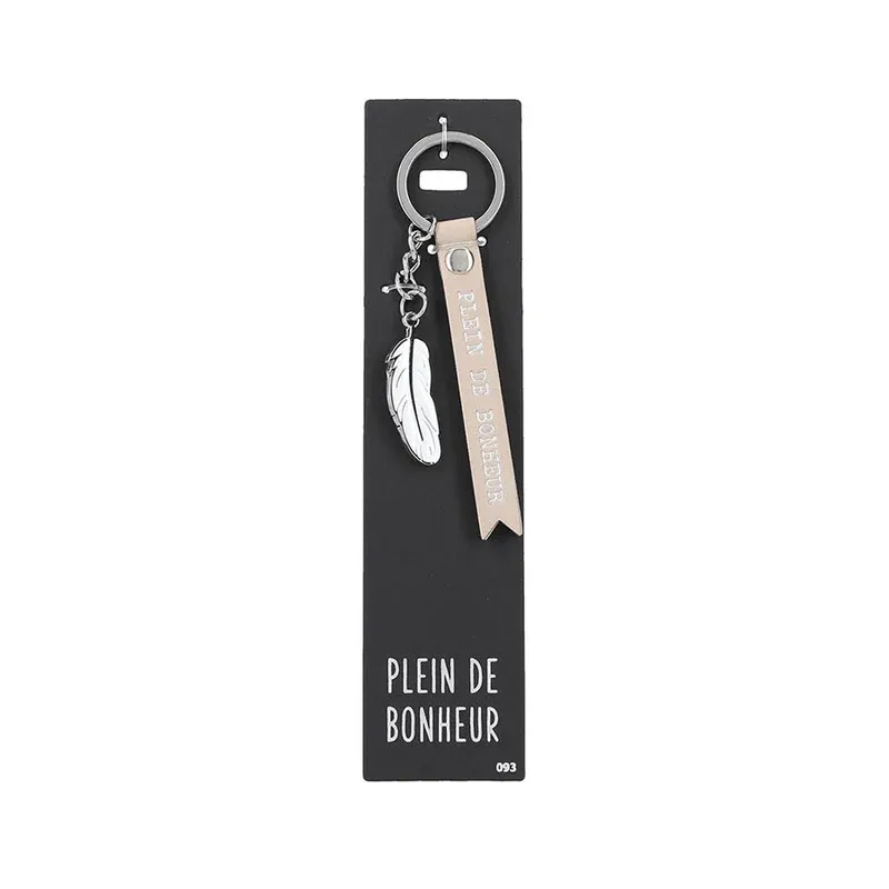 Porte-clés en cuir avec une plume "Plein de Bonheur