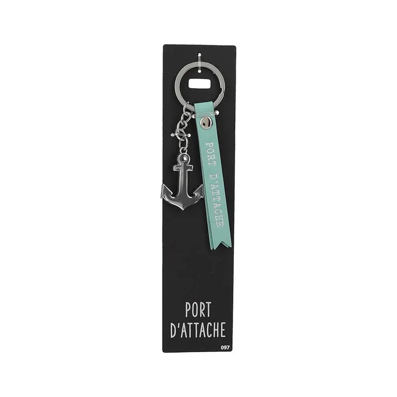 Porte-clés en cuir avec une ancre "Port d'attache"