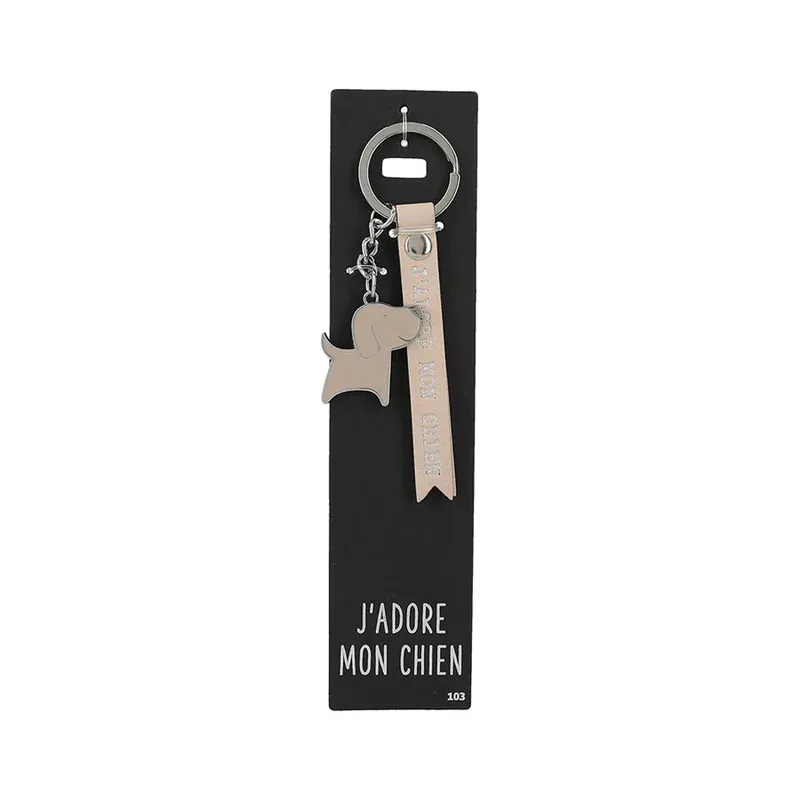 Porte-clés en cuir avec chien, "J'adore mon chien"