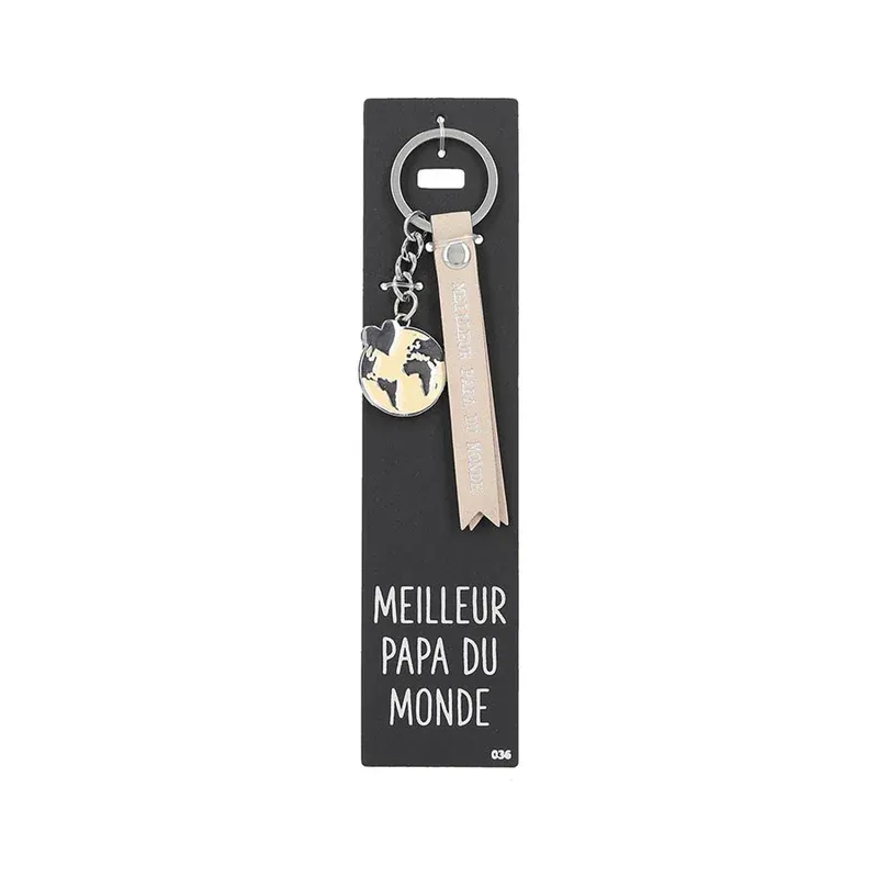 Porte-clés en cuir avec terre-coeur "Meilleur papa du Monde"
