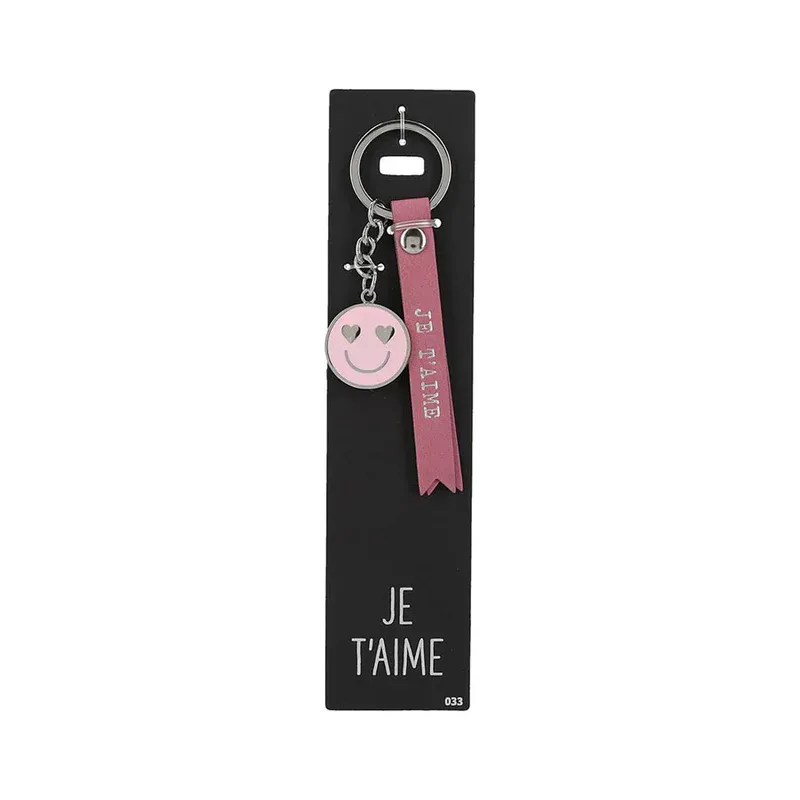 Porte-clés en cuir avec smiley coeur "Je t'aime"