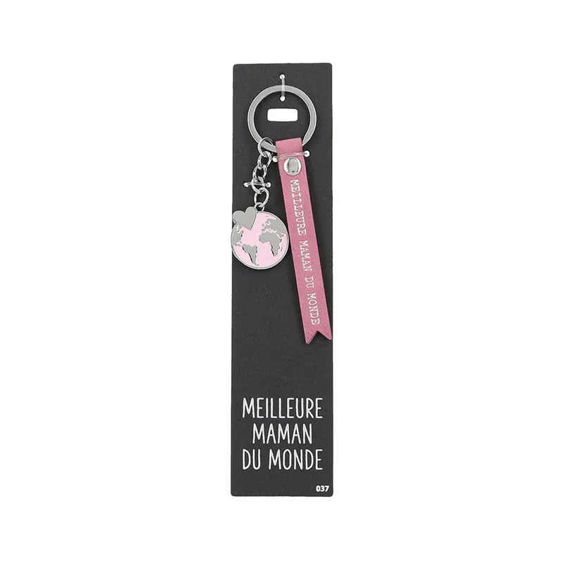 Porte-clés en cuir avec terre-coeur "Meilleures maman du Monde"