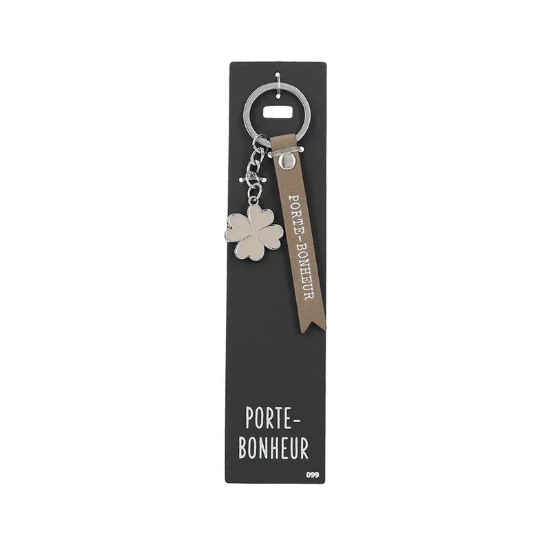 Porte-clés en cuir avec trèfle à 4 feuilles "Porte-bonheur"
