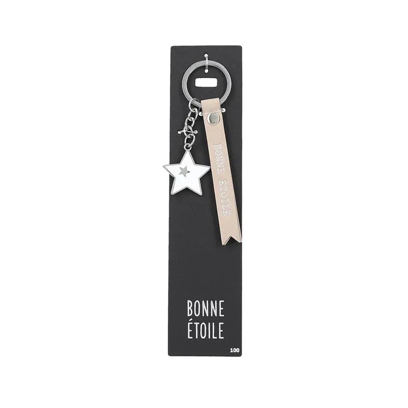Porte-clés en cuir avec étoile "Bonne étoile"