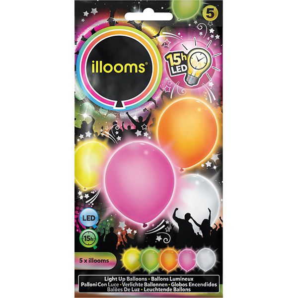 5 Ballons LED ass. SUMMER vert, blanche, jaune, pink, orange 15 heures LED lumière