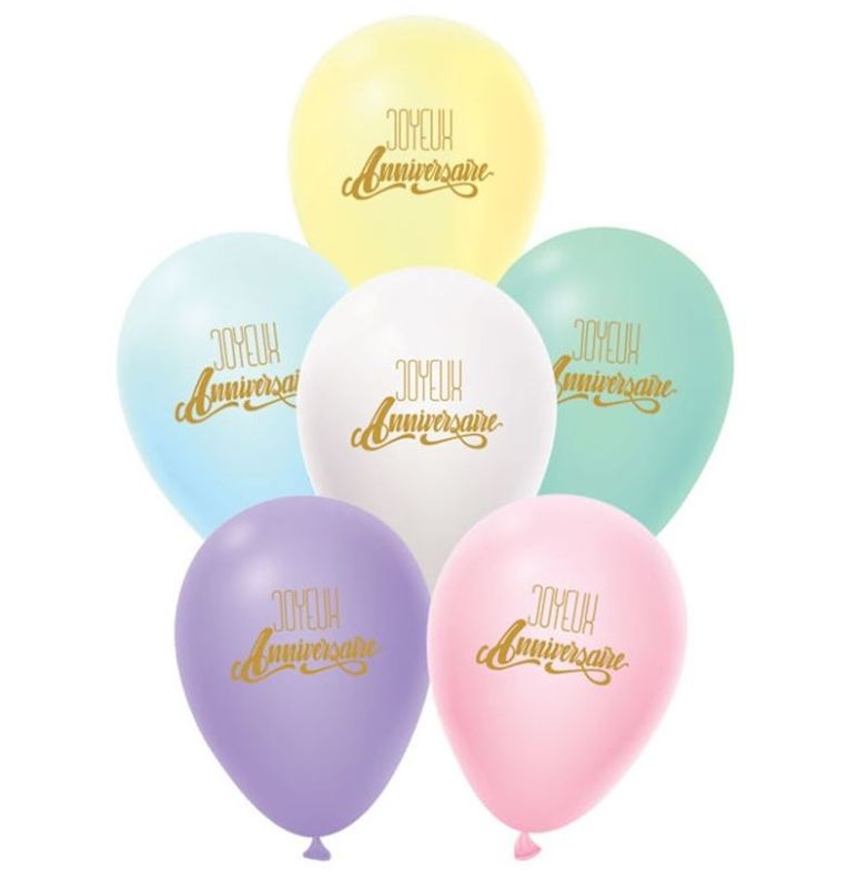 Ballons pastels "Joyeux anniversaire", sachet de 6 pièces, pour anniversaire