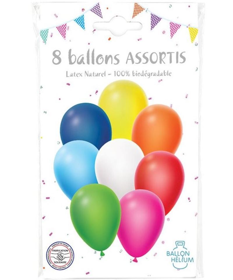 Ballons mélangés 30 cm sachet à 8 pièces, pour anniversaire, décoration