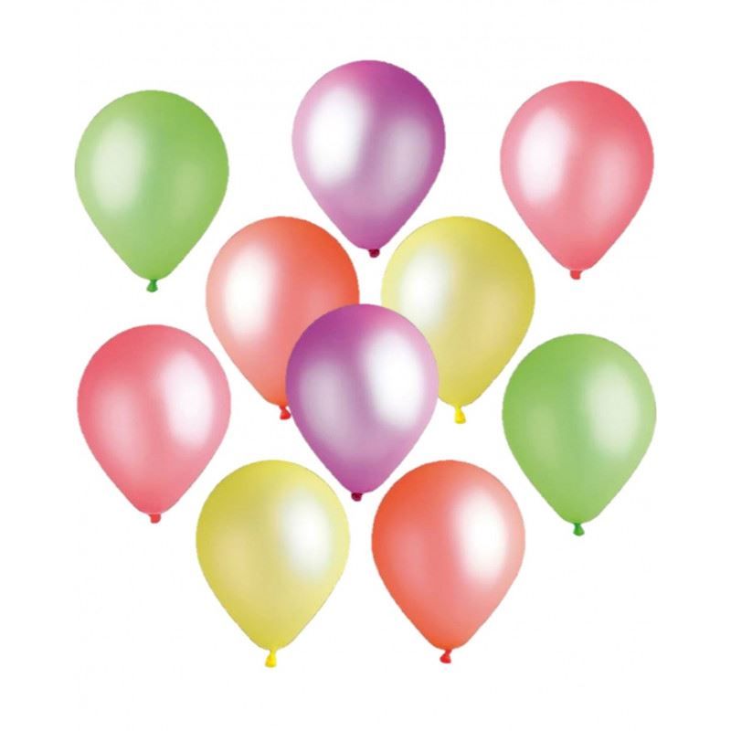 Ballons mélangés 26 cm, couleurs fluorescentes, sachet 10 pièces, pour anniversaire, décoration