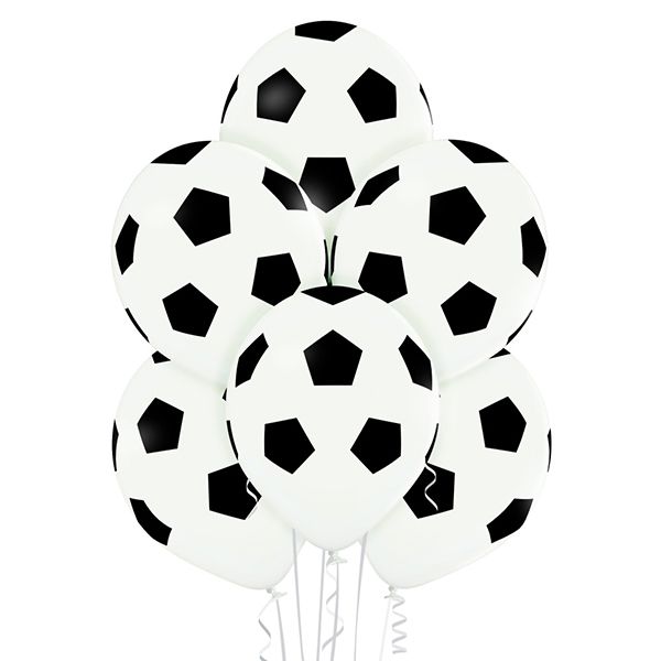 6 ballons 30cm football dans sachet, pour anniversaire