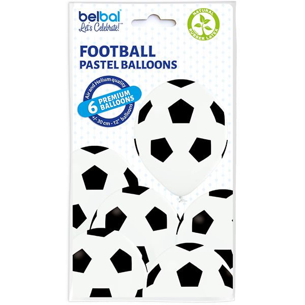 6 ballons 30cm football dans sachet, pour anniversaire
