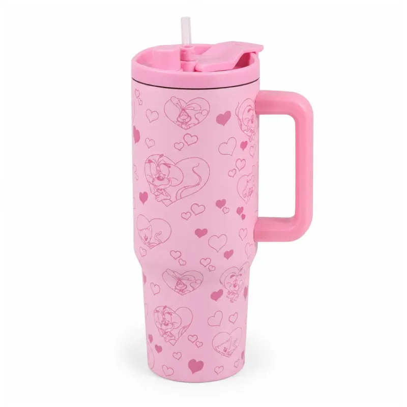 Diddl Tasse,  Mug isotherme avec paille 1100 ml, 2 modèles à choix, rose ou vert