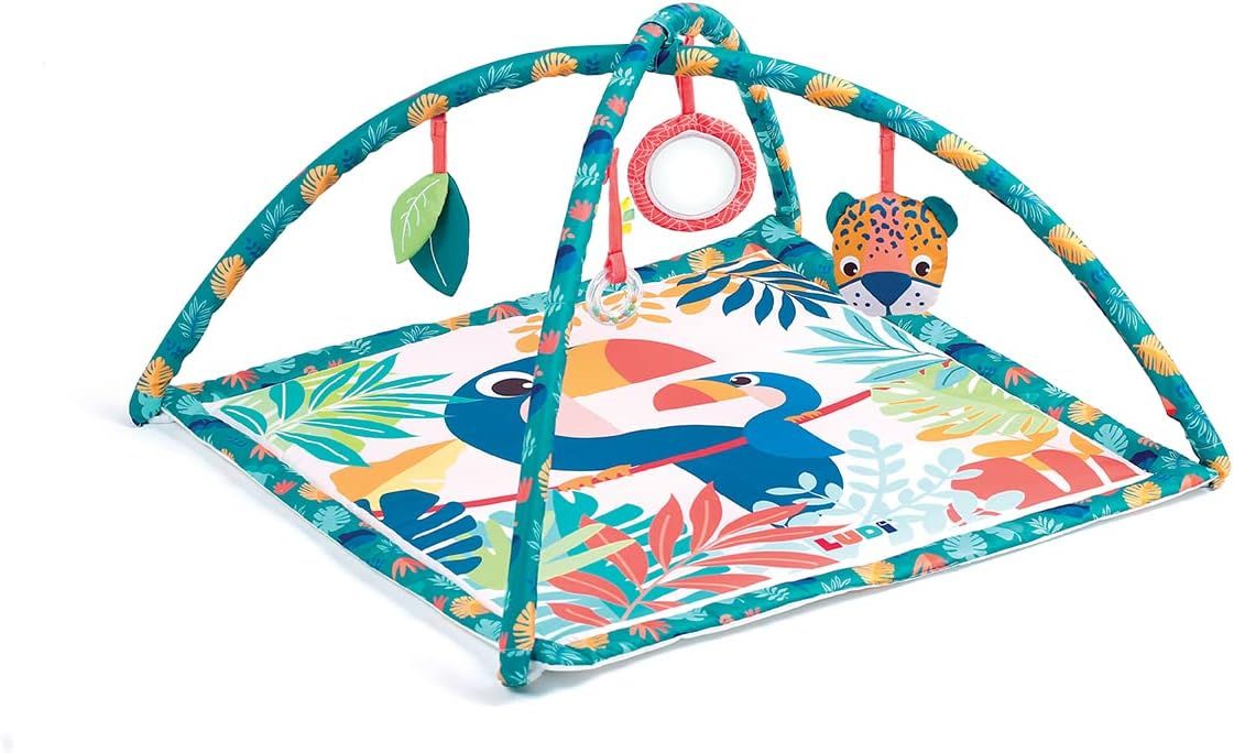 Ludi - Tapis d'éveil Toucan - Tapis Moelleux - 4 Activités Sensorielles, Jouets à Suspendre - Arches Amovibles - Développement de la Motricité et de la Dextérité - Dès la Naissance