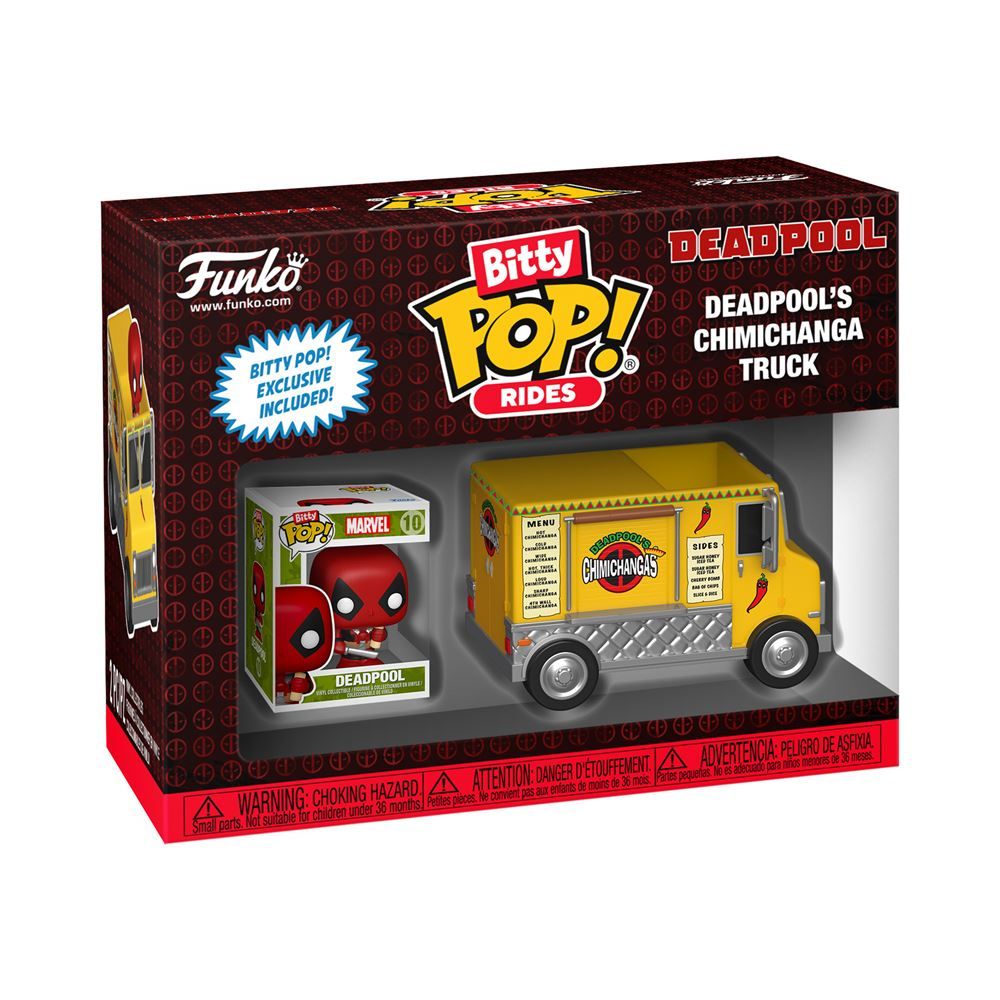 POP, figurine à collectionner, Ride Marvel Deadpool et Chimichanga