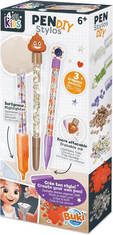 Stylos DIY Poop – Kit Créatif 2 Stylos Effaçables + 1 Surligneur à Personnaliser – Décorations &amp; Figurines Incluses – Dès 6 Ans