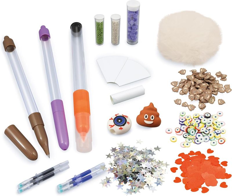 Stylos DIY Poop – Kit Créatif 2 Stylos Effaçables + 1 Surligneur à Personnaliser – Décorations &amp; Figurines Incluses – Dès 6 Ans