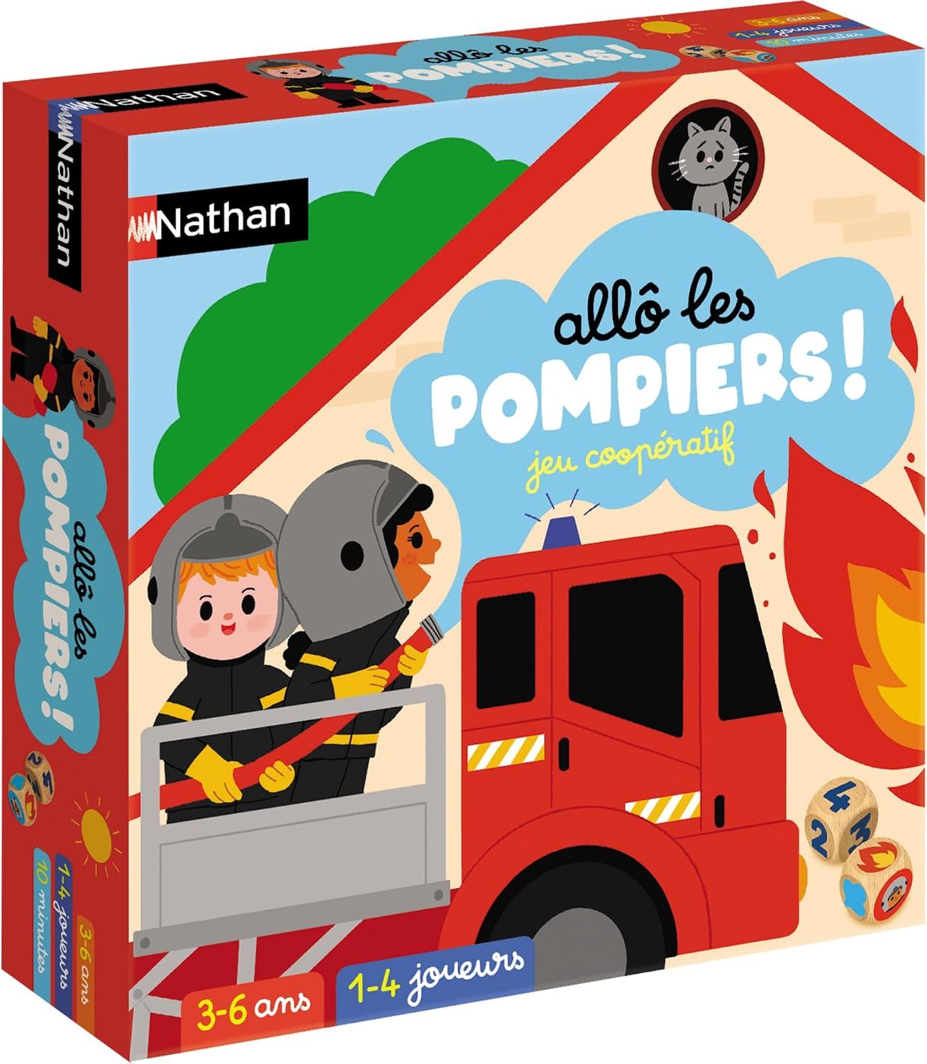 Nathan Allô Les Pompiers – Jeu de Société Coopératif pour Enfants dès 3 Ans Course Contre Le Feu avec Dés, Échelle 3D et Jetons Flamme – Patience et Esprit d’Équipe – Jeux de Famille