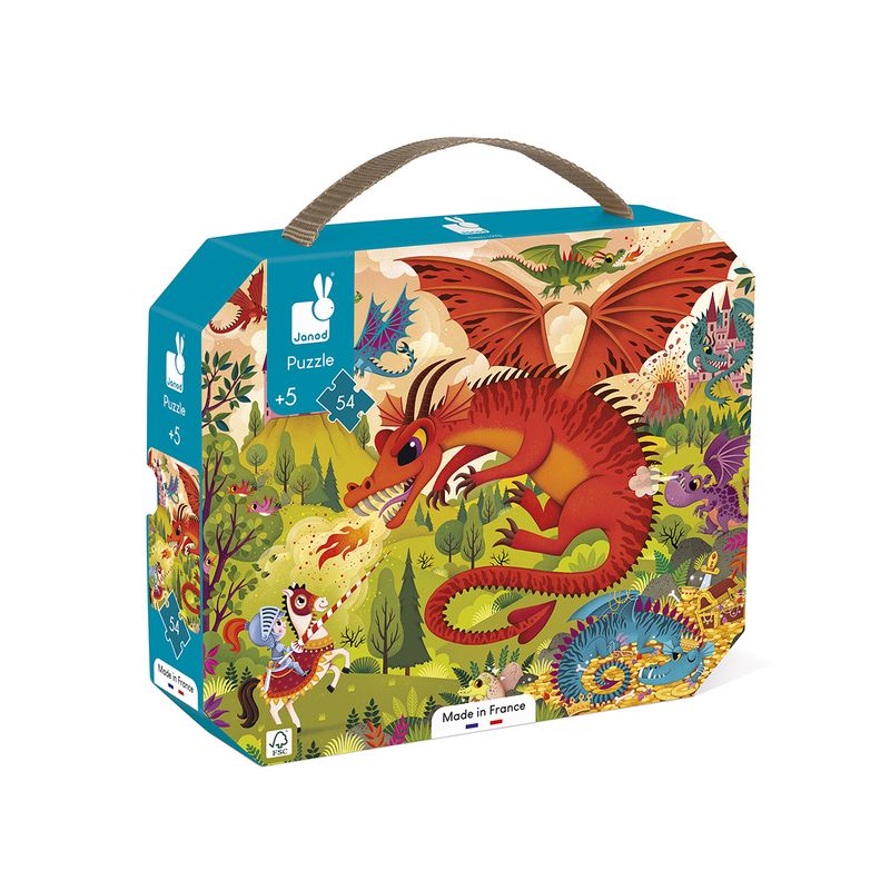 Janod - Puzzle éducatif Royaume des Dragons – 54 pièces + Poster – Fabriqué en France – Carton FSC – Dès 5 Ans