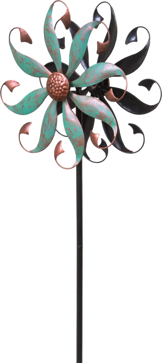 Éolienne Wind Spinner Vortex Flow Duett en métal, Ø 59 cm, h. 117 cm, 2 rotors, ancrage au sol