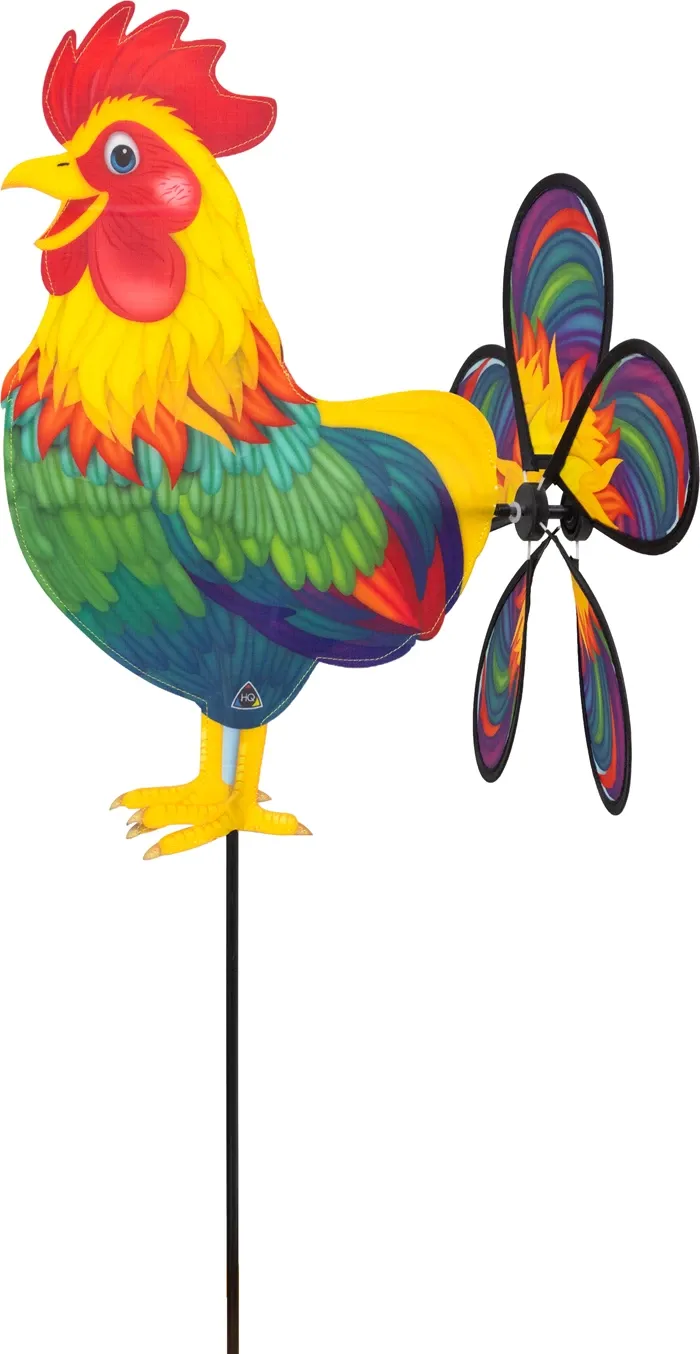 Éolienne Spin Critter Rainbow Rooster, coq, hauteur 65 cm, l. 32 cm, résistant aux intempéries et UV