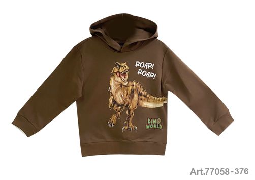 Pull en coton à capuchon brun marron avec dinosaure