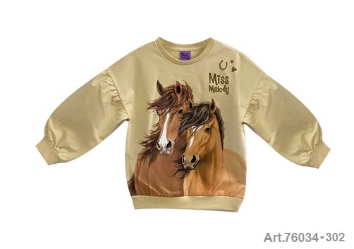 Pull en coton épais, couleur beige sable avec 2 amis les chevaux (cheval)