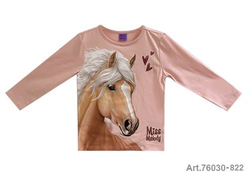Pull en coton couleur rose avec tête de cheval et coeur