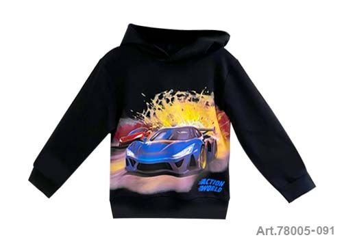 Pull à capuche avec voiture de sport bleu
