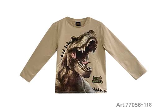 Pull coton beige sable avec dinosaure