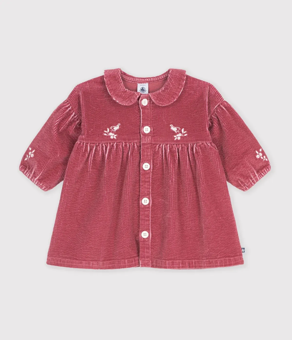 Petit Bateau Robe bébé en velours manches longues unie