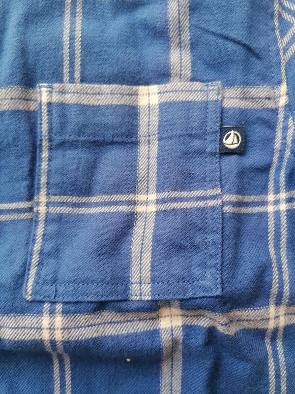 Petit Bateau Chemise en flanelle coton à carreaux bleu riviera